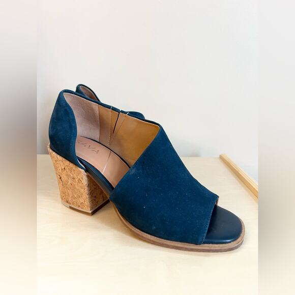 Sava NWOB Bentley shoes blue suede cork heeled dorsay spring summer art to wear - Picture 1 of 9